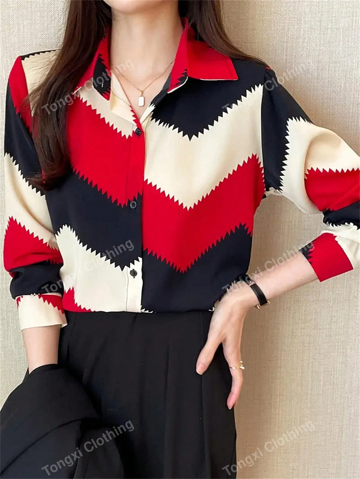 Women's Casual Elegant Long Sleeve Collared Blouse, Clothing For Women