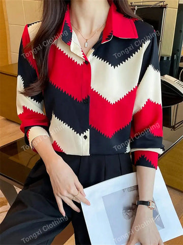Women's Casual Elegant Long Sleeve Collared Blouse, Clothing For Women
