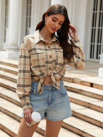 Casual Solid Color Embroidery Front Button Long Sleeve Shirt