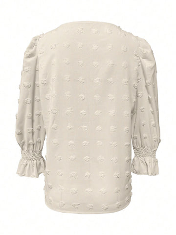 Women's Casual Fashion Lace Patchwork 3/4 Sleeve Round Neck Blouse