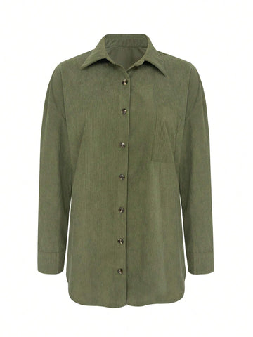 Women's Casual Fitted Solid Color Button-Up Long Sleeve Shacket