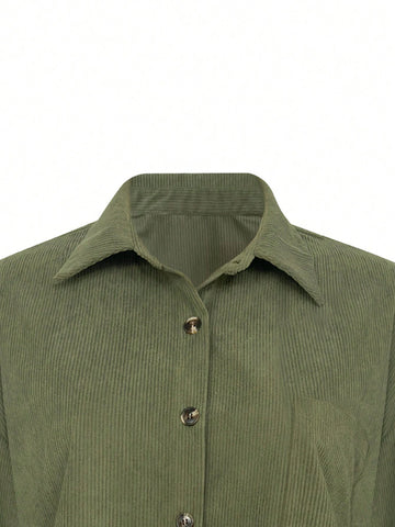 Women's Casual Fitted Solid Color Button-Up Long Sleeve Shacket