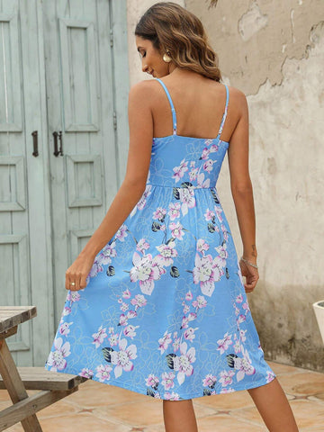 Women's Casual Floral Printed Strappy Summer Vacation Dress