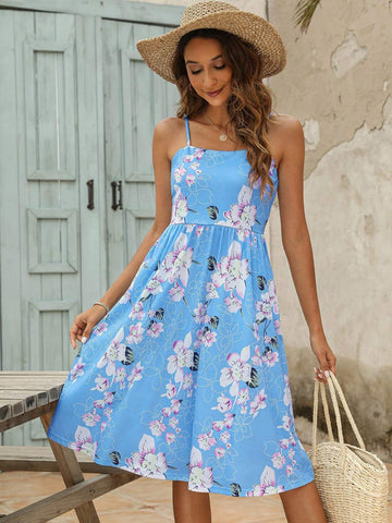 Women's Casual Floral Printed Strappy Summer Vacation Dress
