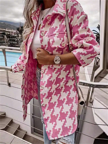 Women's Casual Houndstooth Print Shirt For Spring And Autumn