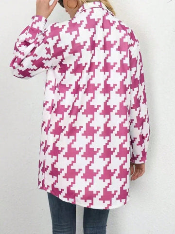 Women's Casual Houndstooth Print Shirt For Spring And Autumn