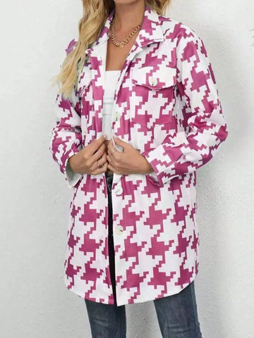 Women's Casual Houndstooth Print Shirt For Spring And Autumn