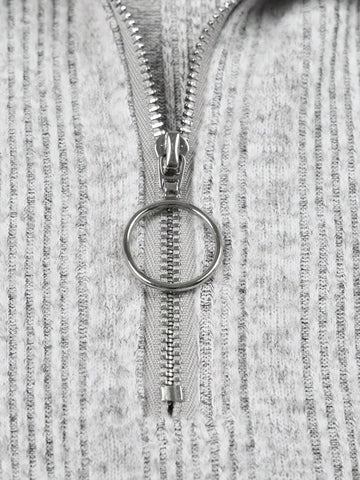 Women's Casual Lapel Zipper Details Textured Fabric A-Line Dress