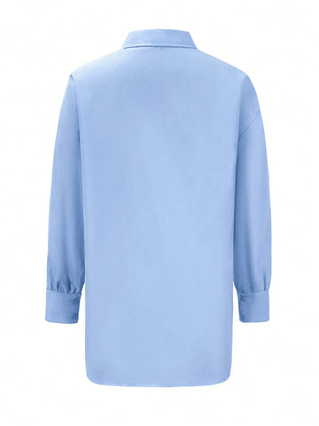 Casual Long Sleeve Button-Down Shirt With Pockets, Stylish For Spring & Summer