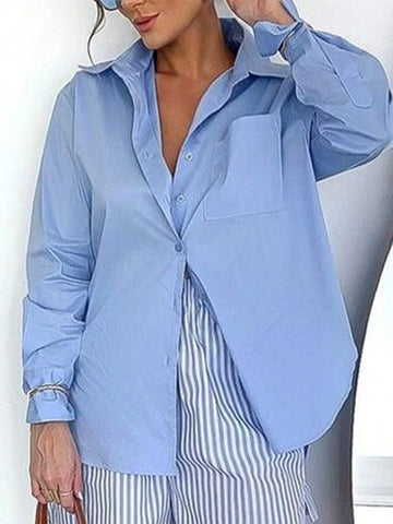 Casual Long Sleeve Button-Down Shirt With Pockets, Stylish For Spring & Summer
