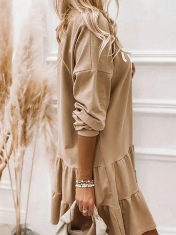 Women's Casual Loose Letter Print Ruffle Edge Long Sleeve Pullover Dress, Spring/Autumn