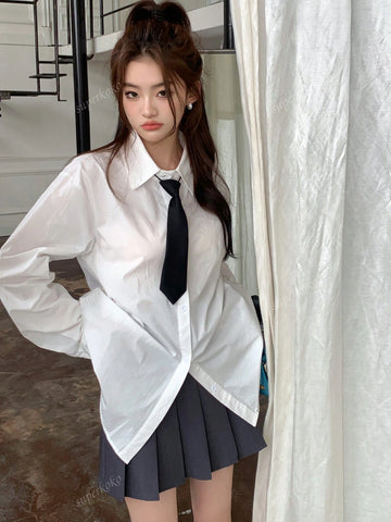 Women's Casual Loose White Tie Collar Blouse Shirt, Autumn New Arrival