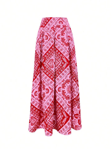 Women's Casual Paisley Print Pocket Skirt