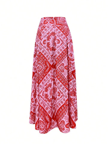 Women's Casual Paisley Print Pocket Skirt