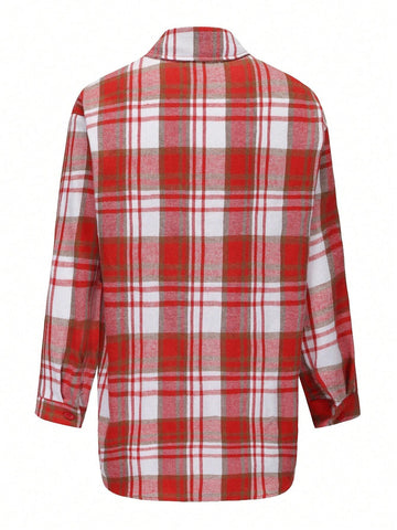 Women's Casual Patterned Long Sleeve Pocket Button Down Collar Shirt