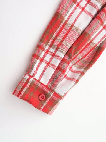 Women's Casual Patterned Long Sleeve Pocket Button Down Collar Shirt