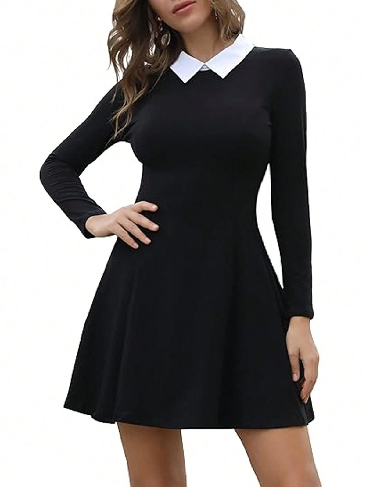 Women's Casual Peter Pan Collar A-Line Slim Fit Flare Dress, Gothic Style