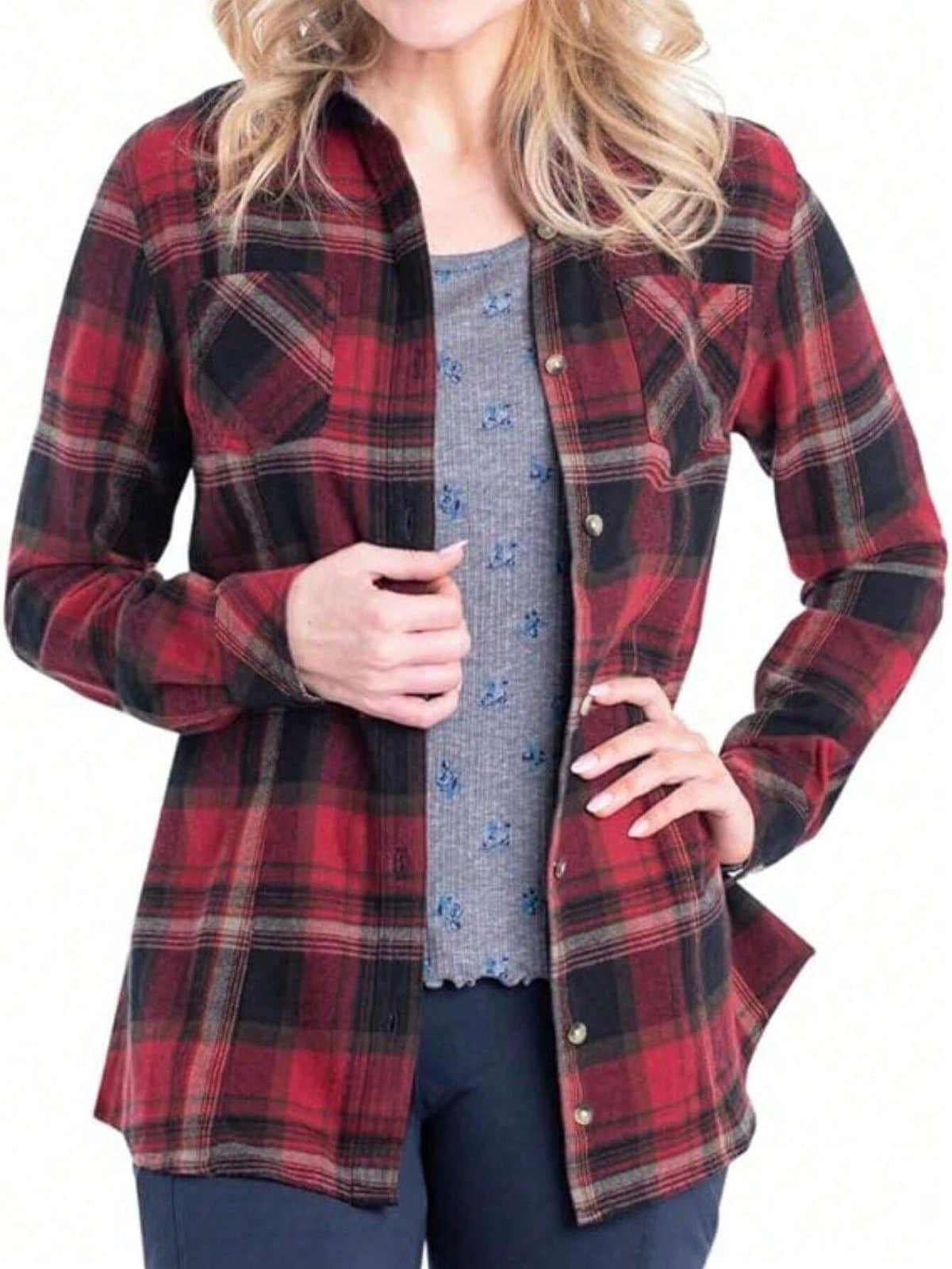 Women's Casual Plaid Long Sleeve Shirt, Autumn