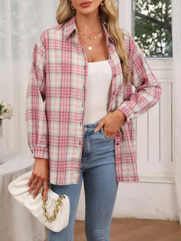 Women's Casual Plaid Long Sleeve Shirt, Autumn