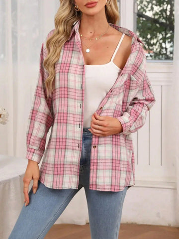 Women's Casual Plaid Long Sleeve Shirt, Autumn