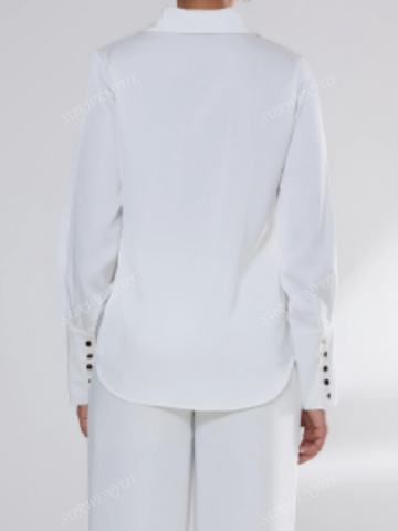 Women's Casual Plain Long Sleeve Shirt, Suitable For Commuting, Autumn