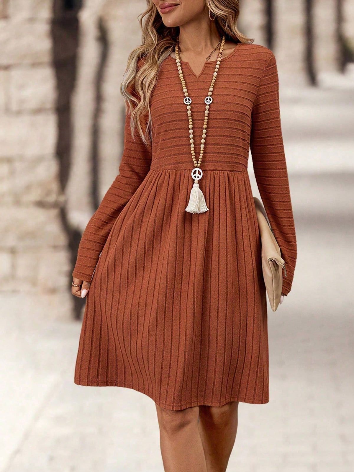 Women's Casual Ribbed Long Sleeve Dress