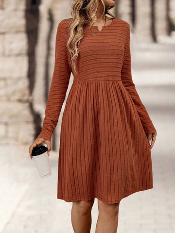 Women's Casual Ribbed Long Sleeve Dress