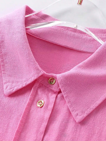 Women's Casual Roll-Up Sleeve Linen Blend Shirt