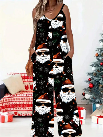 Women's Casual Santa Claus Print Jumpsuit