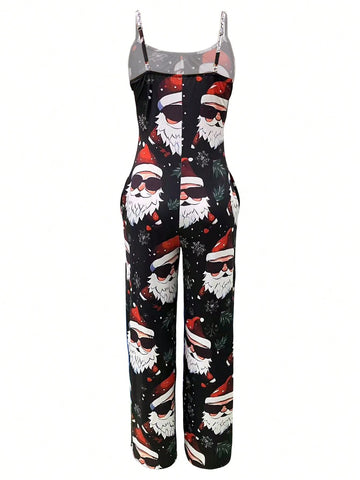 Women's Casual Santa Claus Print Jumpsuit