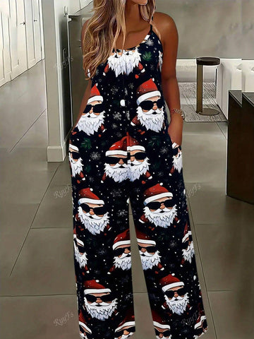 Women's Casual Santa Claus Print Jumpsuit