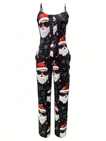 Women's Casual Santa Claus Print Jumpsuit