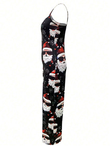 Women's Casual Santa Claus Print Jumpsuit