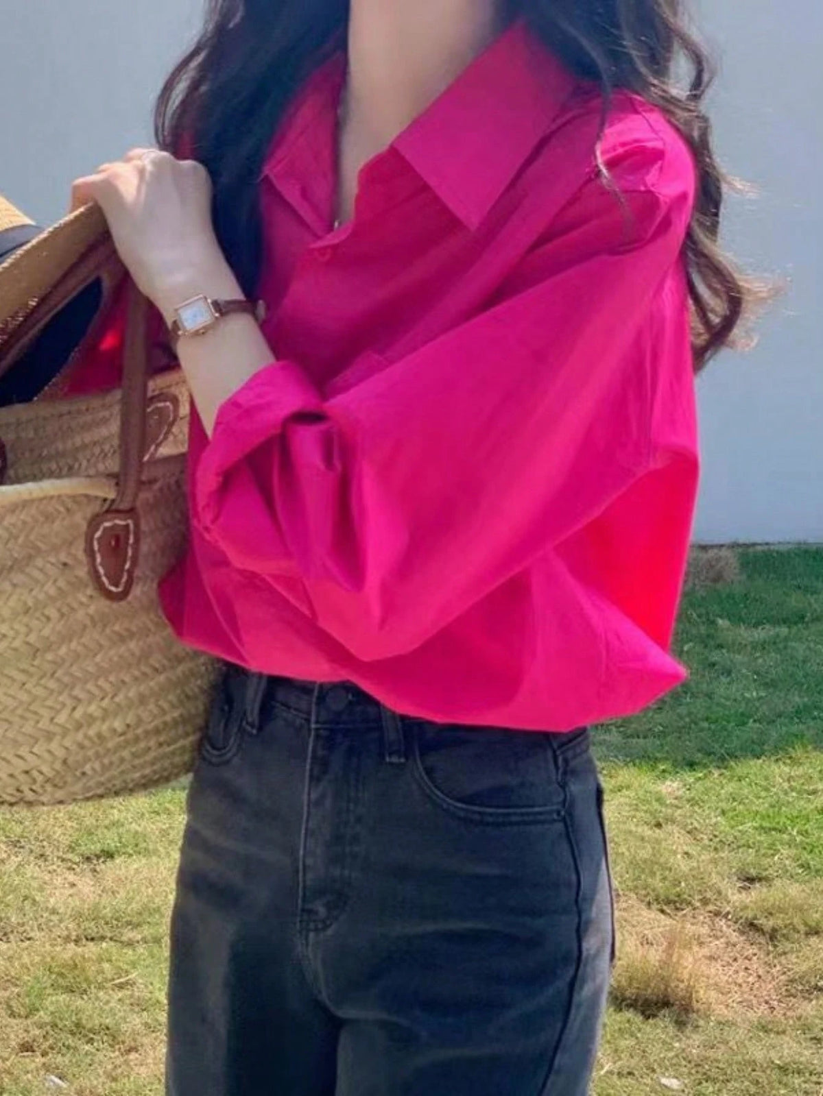 Women's Casual Simple Front Button Loose Blouse, Autumn