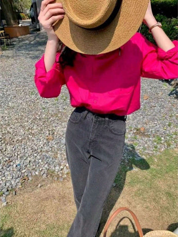 Women's Casual Simple Front Button Loose Blouse, Autumn