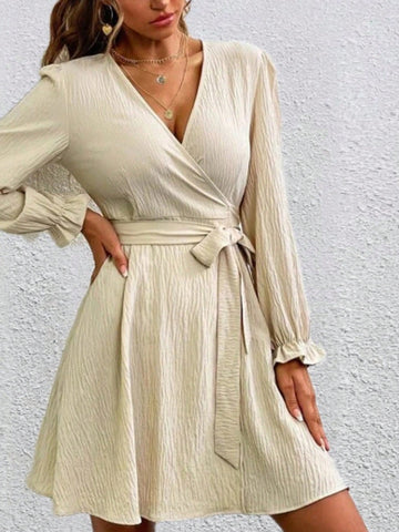 Women's Casual Solid Color Cinched Waist Dress, Autumn