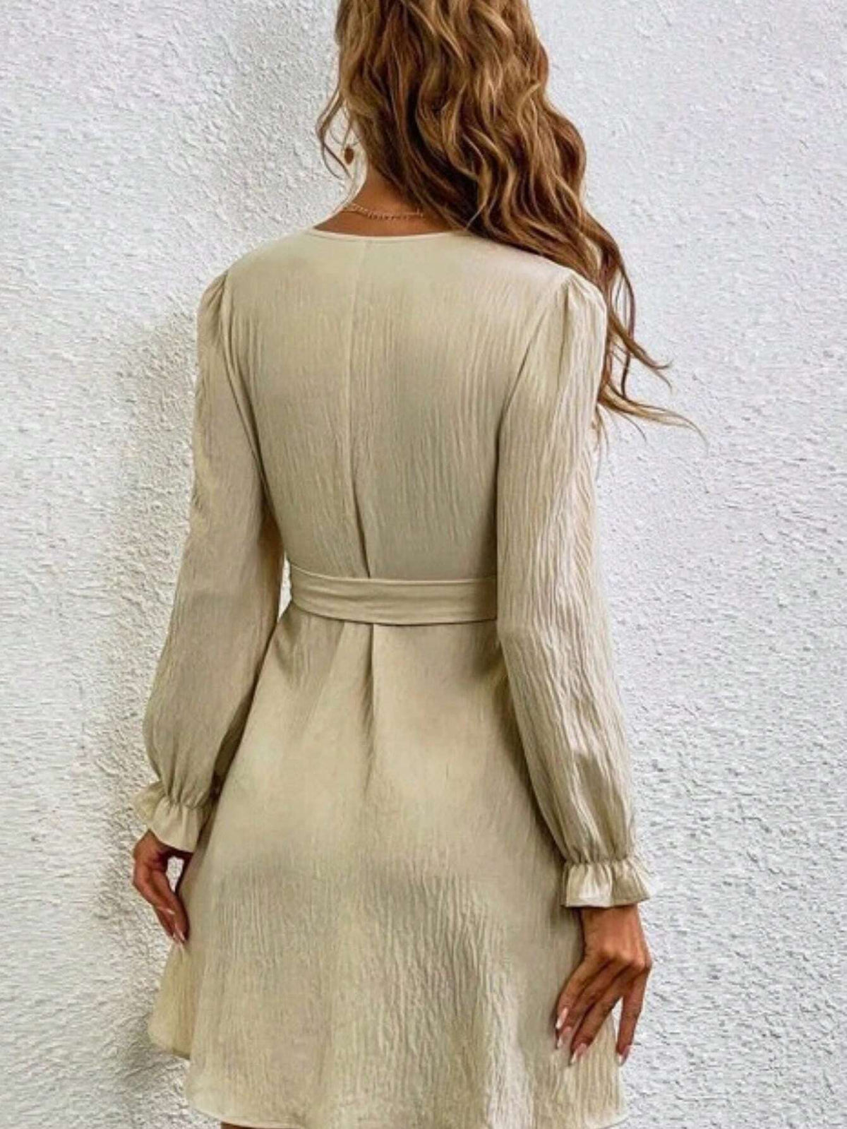 Women's Casual Solid Color Cinched Waist Dress, Autumn