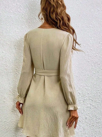 Women's Casual Solid Color Cinched Waist Dress, Autumn