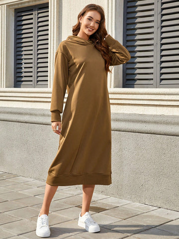 Women's Casual Solid Color Hooded Long Dress