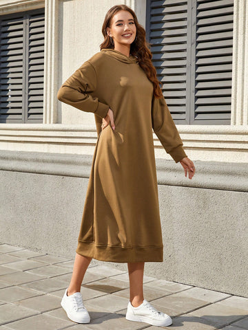 Women's Casual Solid Color Hooded Long Dress