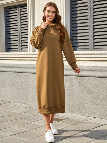 Women's Casual Solid Color Hooded Long Dress