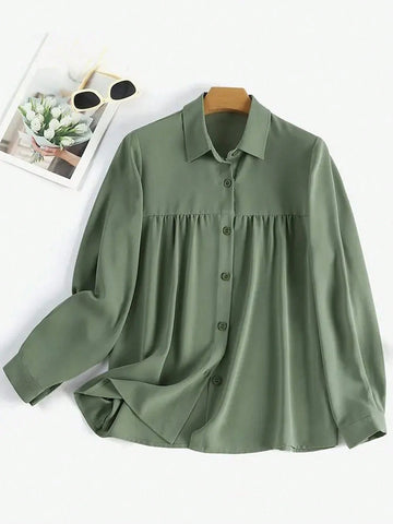 Women's Casual Solid Color Long Sleeve Shirt, Spring