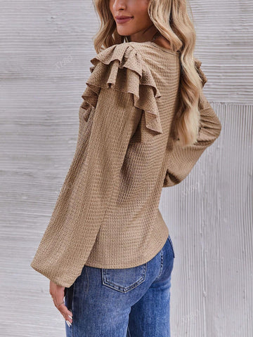 Women's Casual Solid Color Ruffled Collar Long Sleeve Elegant Blouse, Autumn New Style