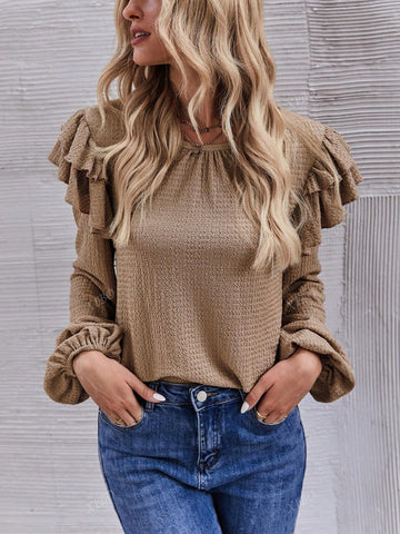 Women's Casual Solid Color Ruffled Collar Long Sleeve Elegant Blouse, Autumn New Style