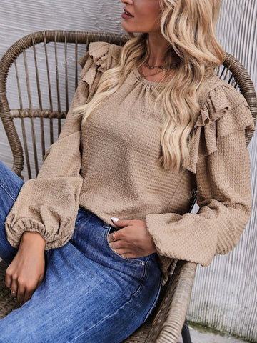 Women's Casual Solid Color Ruffled Collar Long Sleeve Elegant Blouse, Autumn New Style