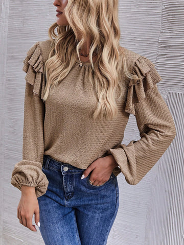 Women's Casual Solid Color Ruffled Collar Long Sleeve Elegant Blouse, Autumn New Style