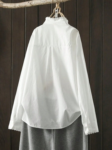 Women's Casual Solid Color Stand-Up Collar Shirt, Autumn