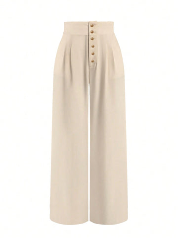 Women's Casual Solid Color Straight Leg Trousers, Elastic Waistband For Easy Wear, Office Lady's Daily Long Pants Suitable For Commute, Dating, Vacation In Summer, Business Casual