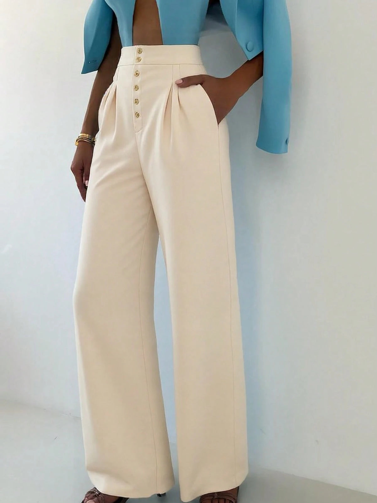 Women's Casual Solid Color Straight Leg Trousers, Elastic Waistband For Easy Wear, Office Lady's Daily Long Pants Suitable For Commute, Dating, Vacation In Summer, Business Casual