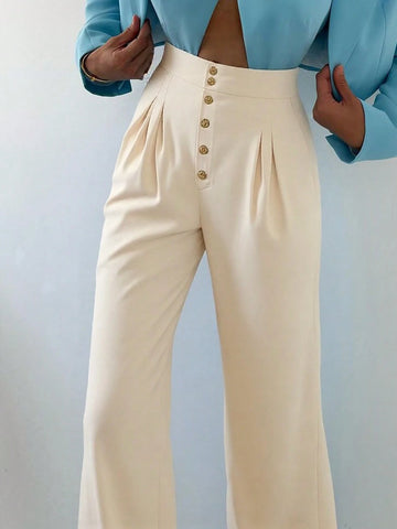 Women's Casual Solid Color Straight Leg Trousers, Elastic Waistband For Easy Wear, Office Lady's Daily Long Pants Suitable For Commute, Dating, Vacation In Summer, Business Casual